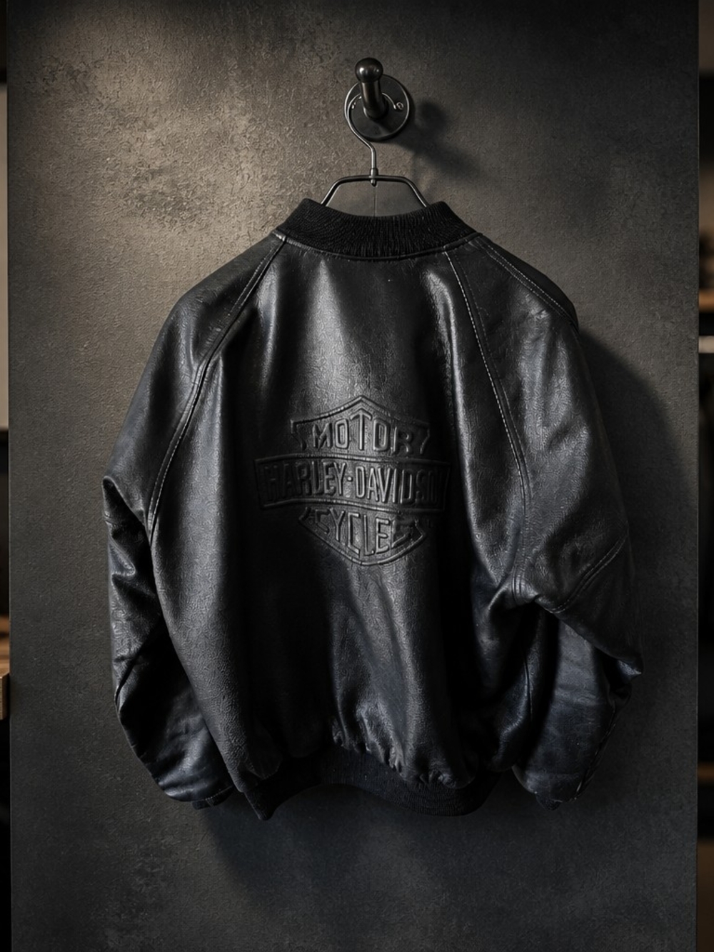 Harley-Davidson Black Leather Bomber Jacket with Orange Lining